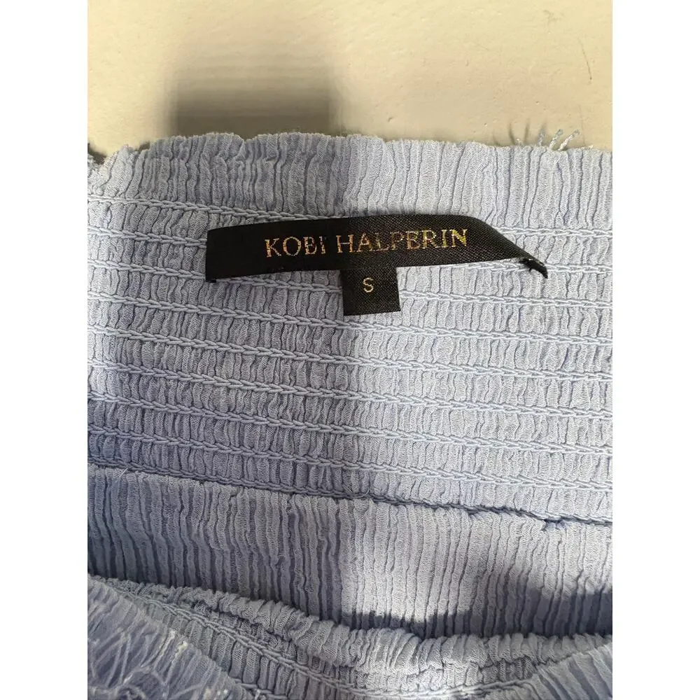 Kobi Halperin Women's Size Small Blue Off Shoulder Fringe Detail Long Sleeve Top - Picture 3 of 4